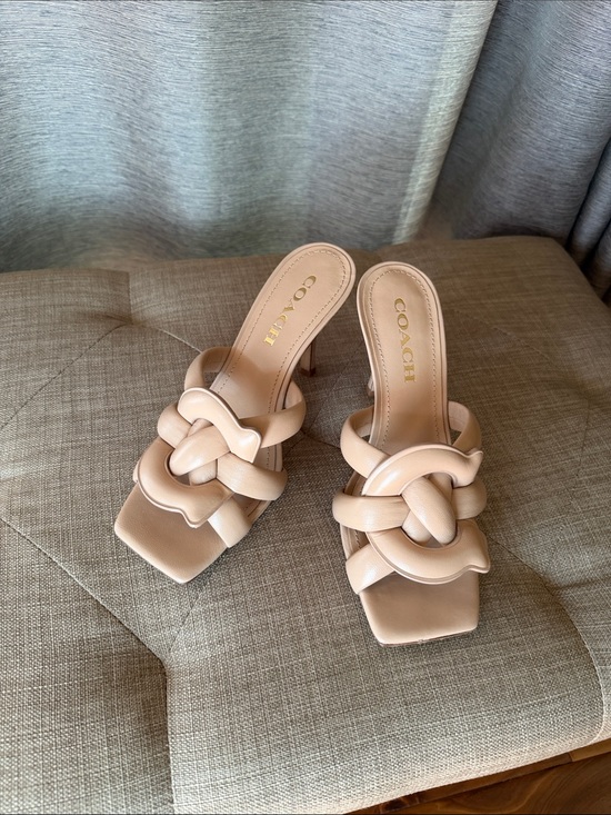 Coach Shoes - COACH Beige Knotted Leather Mule Heels
